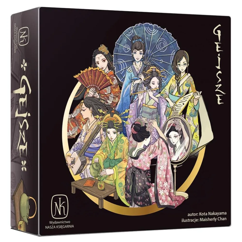 pudełko gry Gejsze z ilustracją postaci gejsz i elementami zestawu