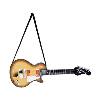 Widok kolorowej zabawkowej gitary elektrycznej na białym tle