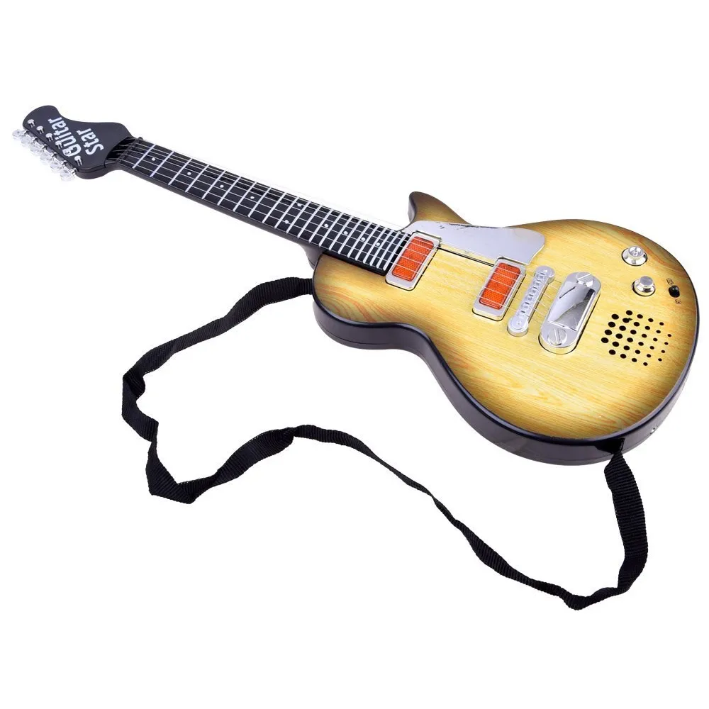 Detal efektów świetlnych pod strunami gitary elektrycznej