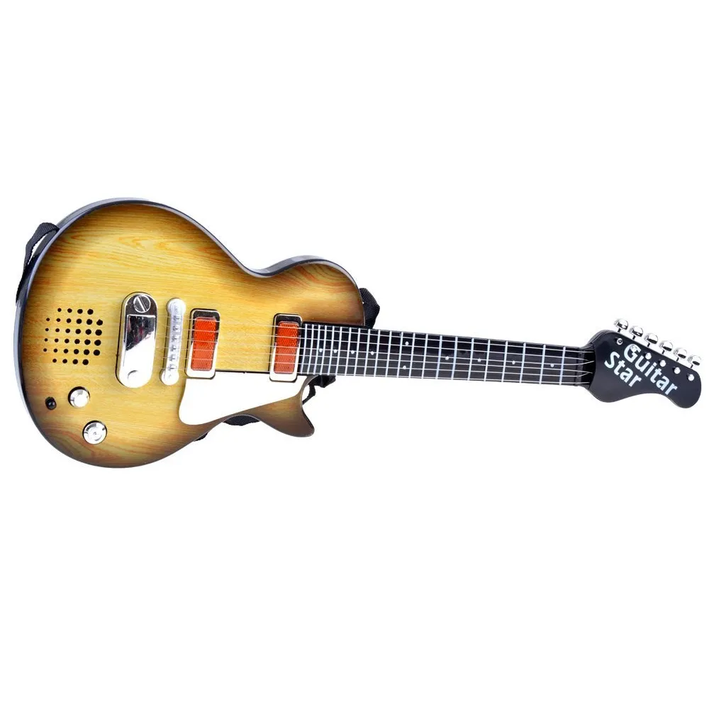 Gitara zabawka dla dziecka prezentowana w komplecie z paskiem