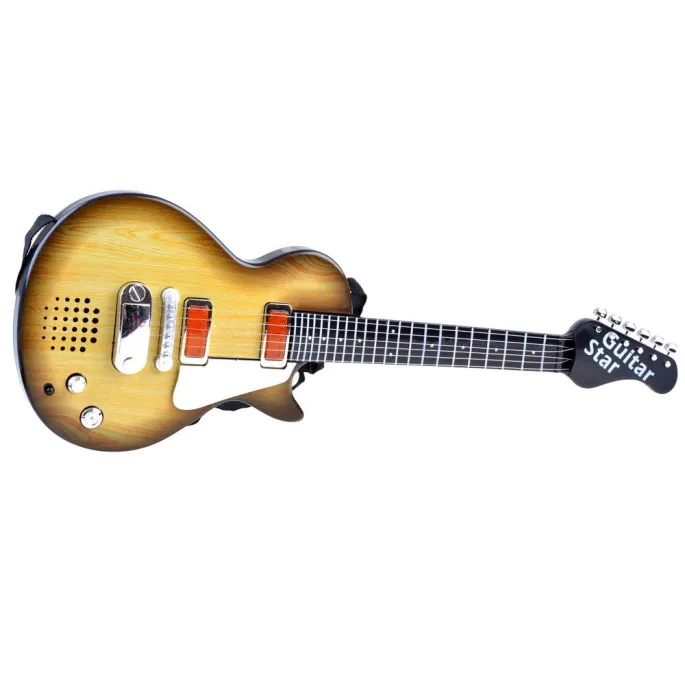 Gitara zabawka dla dziecka prezentowana w komplecie z paskiem