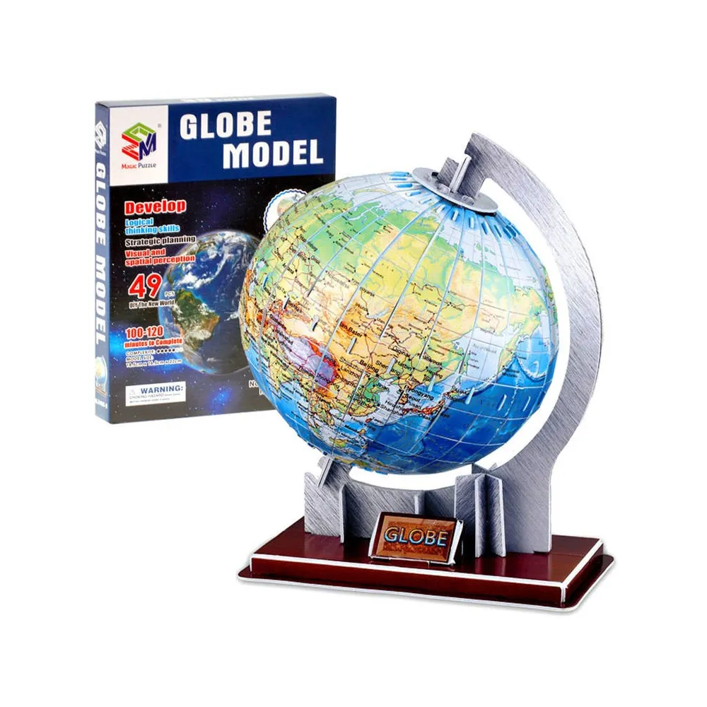 widok globusa 3d złożonego z puzzli na podstawie