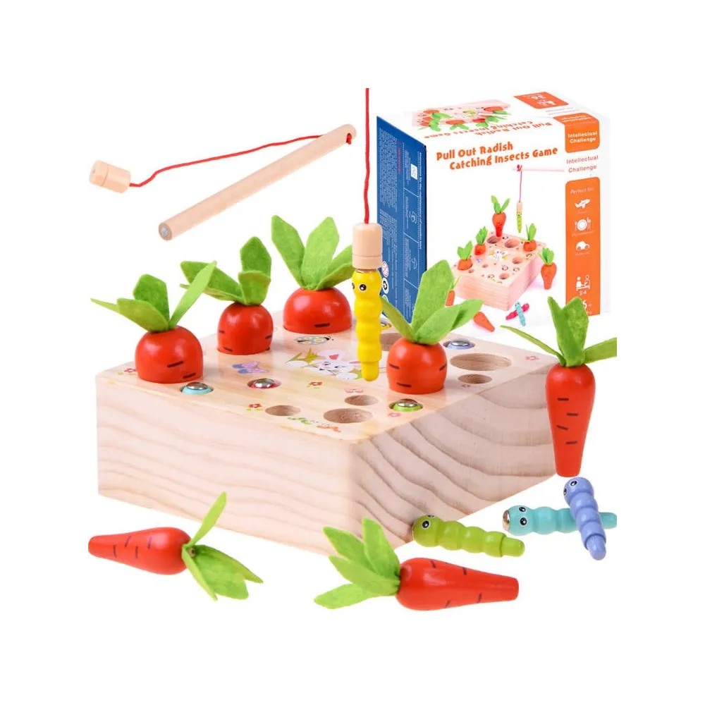 Gra drewniana Marchewki i Robaczki na kolorowej podstawce