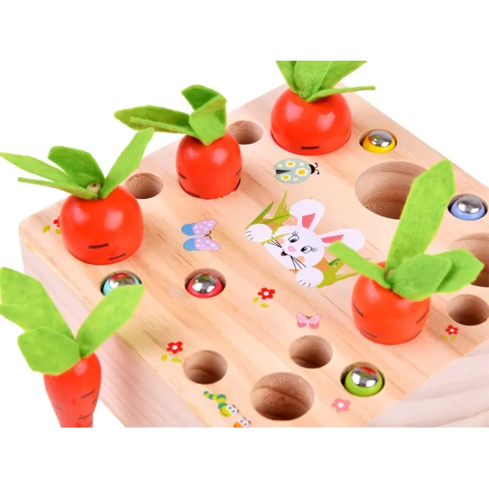 Marchewki o różnych rozmiarach ułożone na planszy