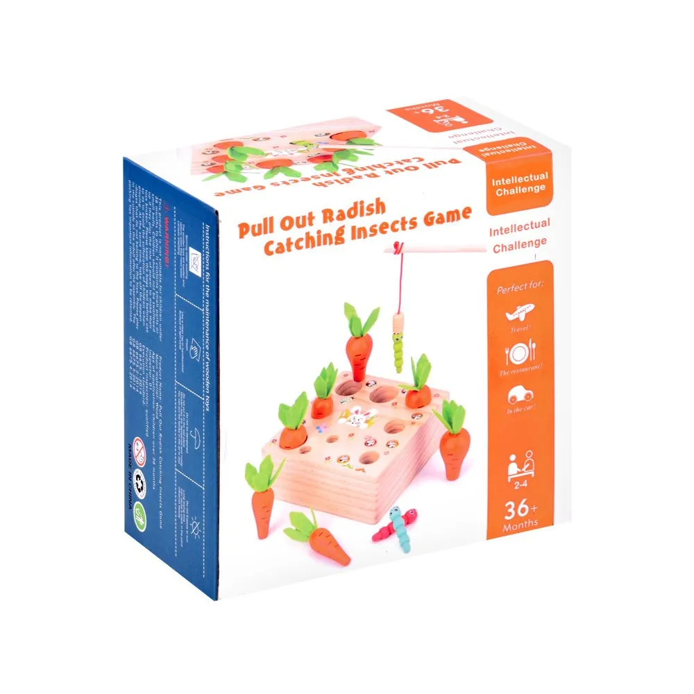 Widok opakowania gry drewnianej Marchewki i Robaczki