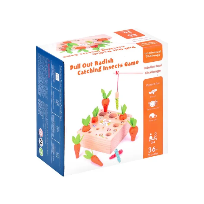 Widok opakowania gry drewnianej Marchewki i Robaczki