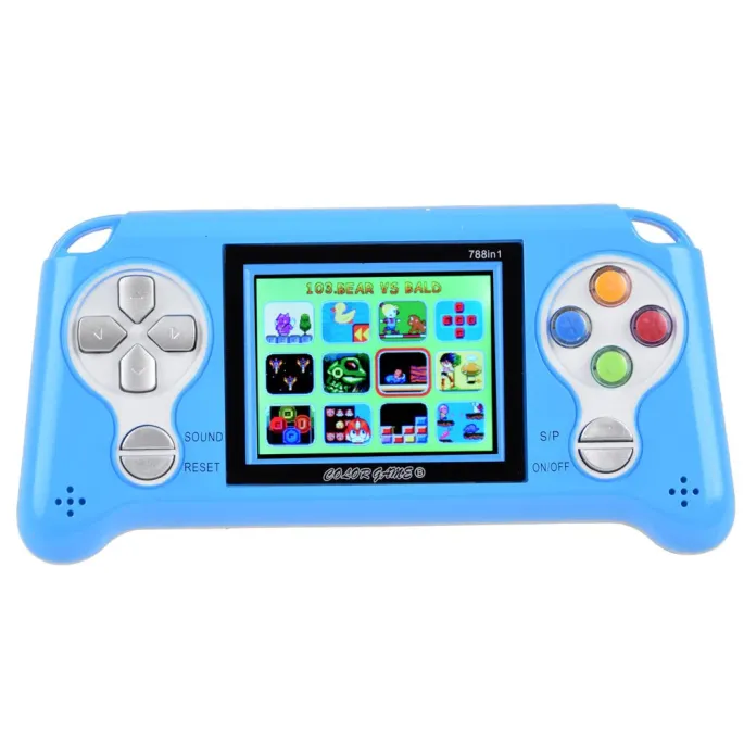 Zbliżenie na ergonomiczną klawiaturę konsoli gierka 70 gier