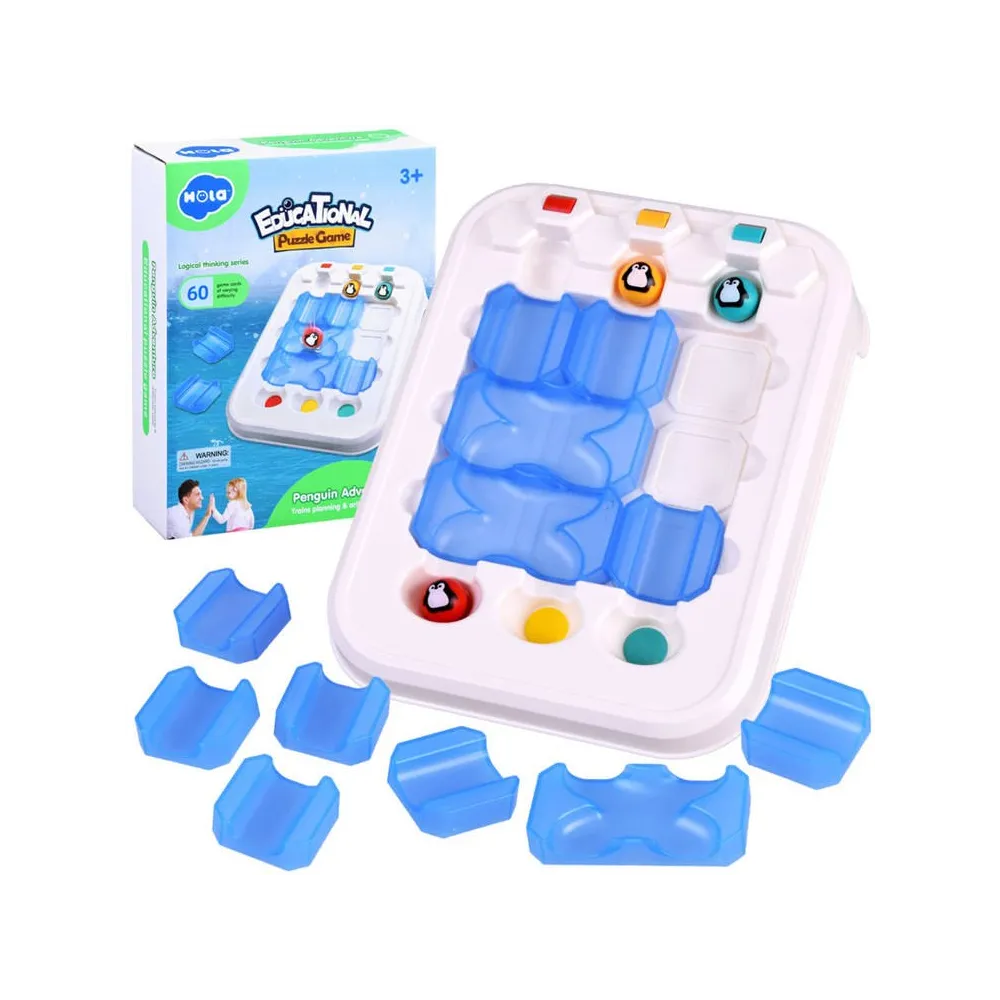 gra logiczna z planszą i kolorowymi kulami pingwina