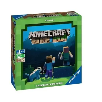 Gra planszowa Minecraft z kolorowymi blokami i kartami na stole