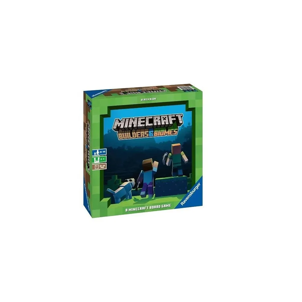 Gra planszowa Minecraft z kolorowymi blokami i kartami na stole