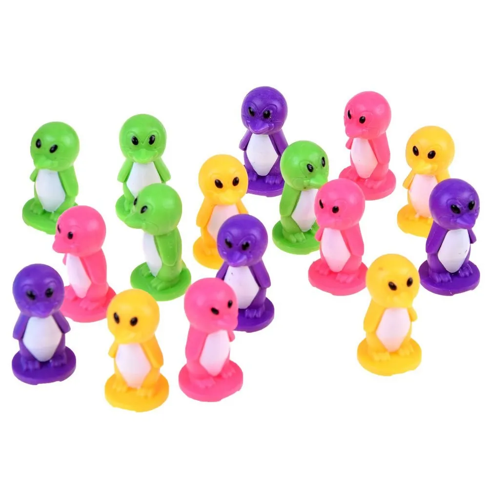 16 kolorowych figurek pingwinów na górze lodowej