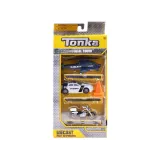 Radiowóz, motocykl i ambulans Tonka przedstawione w gotowości do akcji