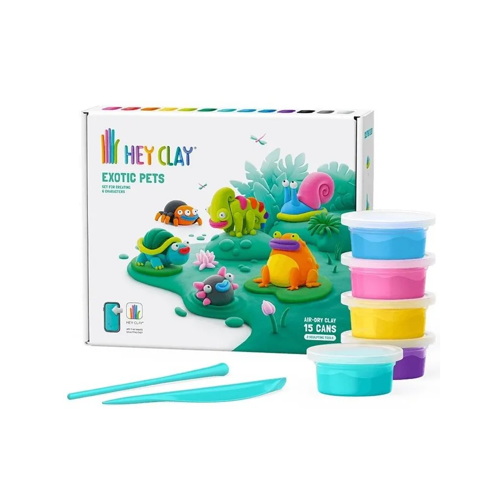 Kolorowy zestaw Hey Clay do modelowania egzotycznych zwierząt dla dzieci