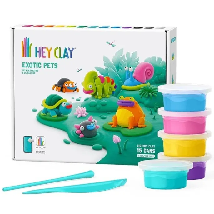 Kolorowy zestaw Hey Clay do modelowania egzotycznych zwierząt dla dzieci