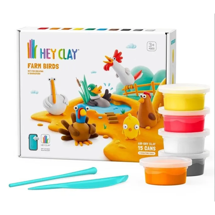 Kolorowa masa plastyczna Hey Clay oraz figurki ptaków do samodzielnego lepienia