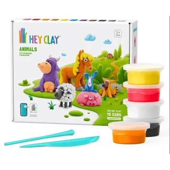 Hey Clay - Zestaw Zwierzęta z kolorową masą plastyczną i narzędziami do modelowania