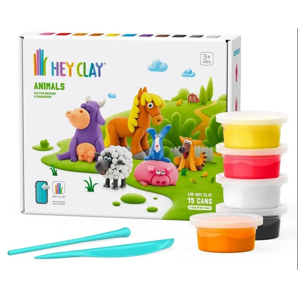 Hey Clay - Zestaw Zwierzęta z kolorową masą plastyczną i narzędziami do modelowania
