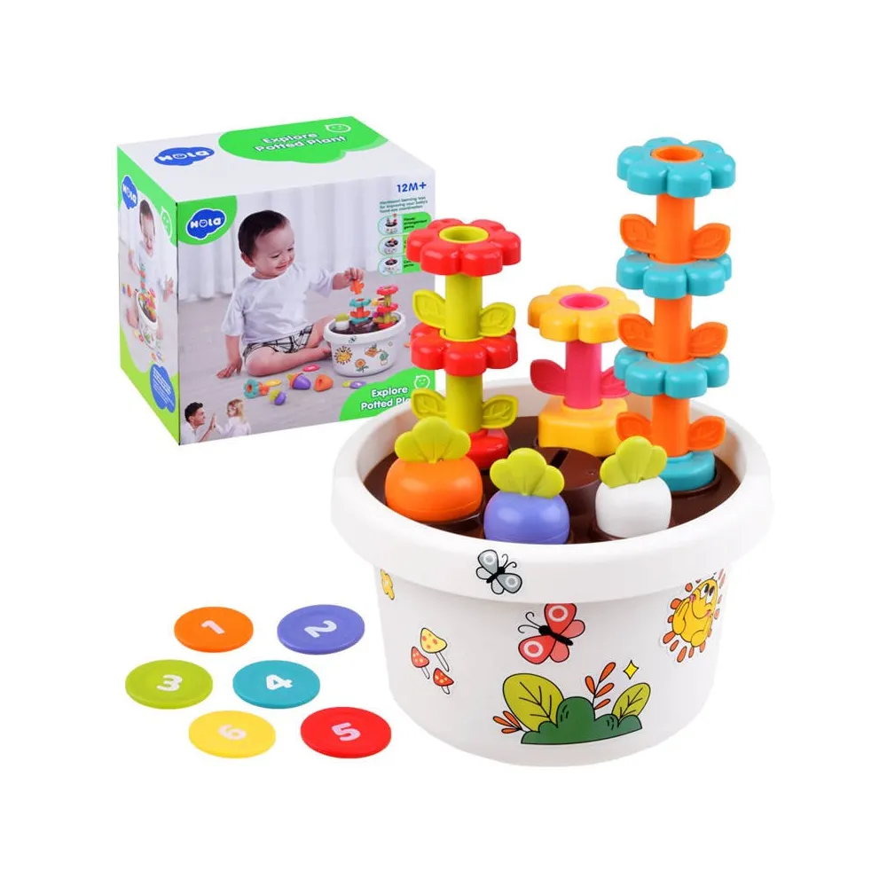 hola zestaw z doniczką i kolorowymi elementami na białym tle