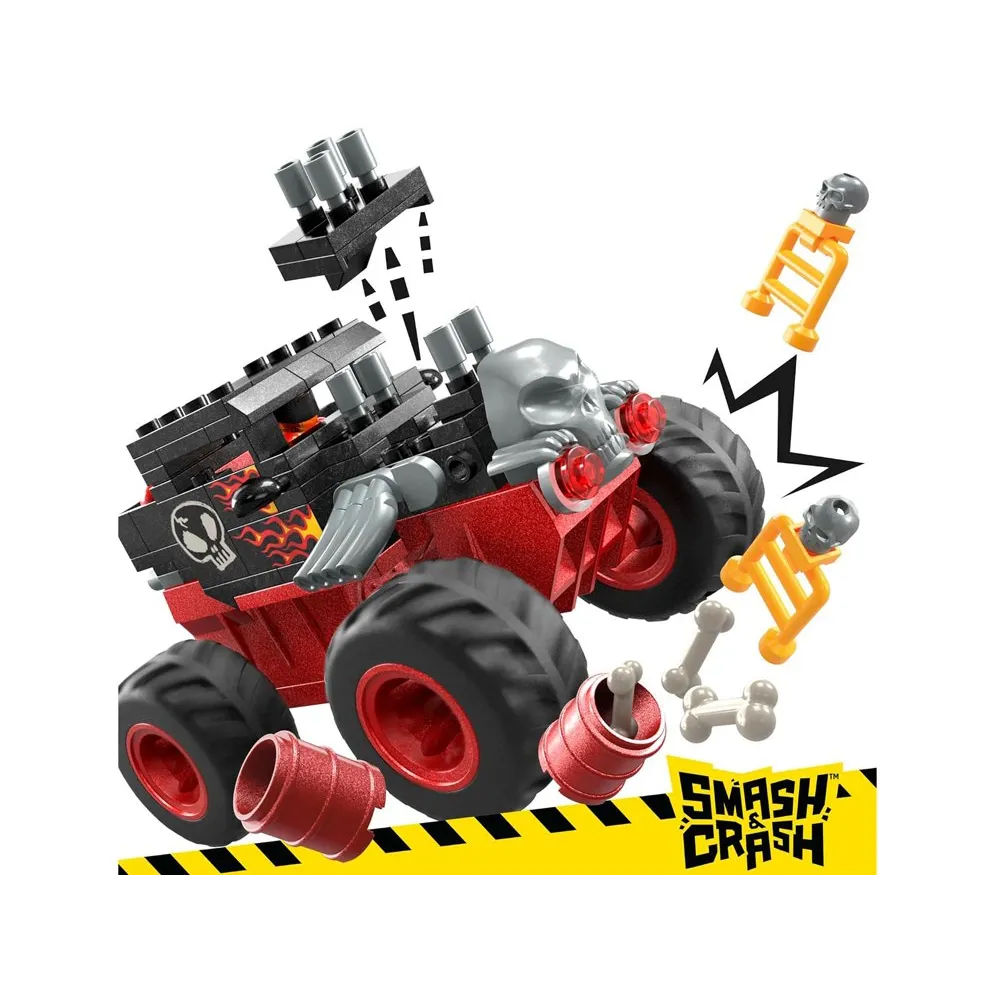 Monster truck Hot Wheels z efektowną czerwono-czarną karoserią z płomieniami