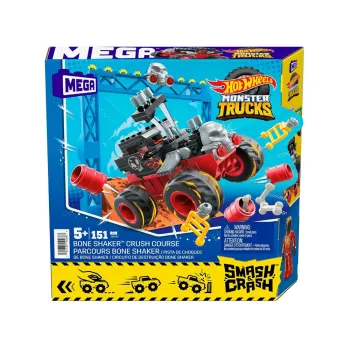 Auto Hot Wheels Monster truck w trakcie dynamicznej jazdy po rampie