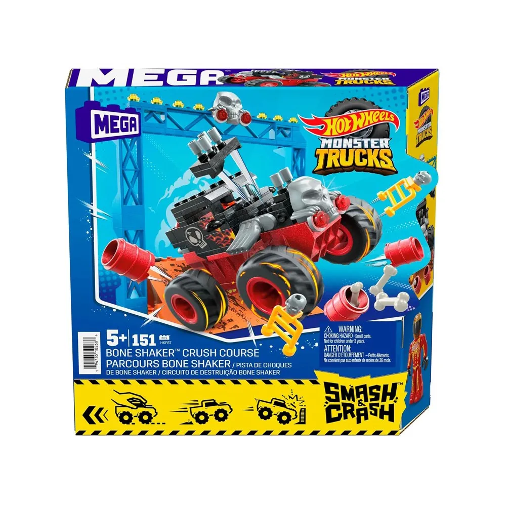 Auto Hot Wheels Monster truck w trakcie dynamicznej jazdy po rampie