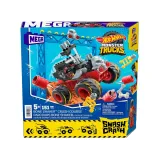 Auto Hot Wheels Monster truck w trakcie dynamicznej jazdy po rampie