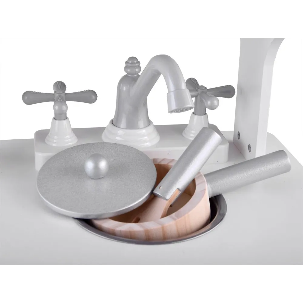 zestaw garnków i patelni drewnianych na kuchence dla dzieci