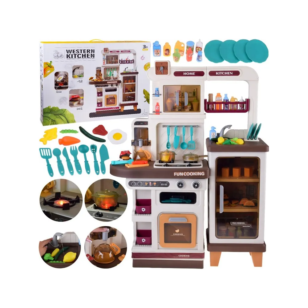 interaktywna brązowa kuchnia dla dzieci z akcesoriami