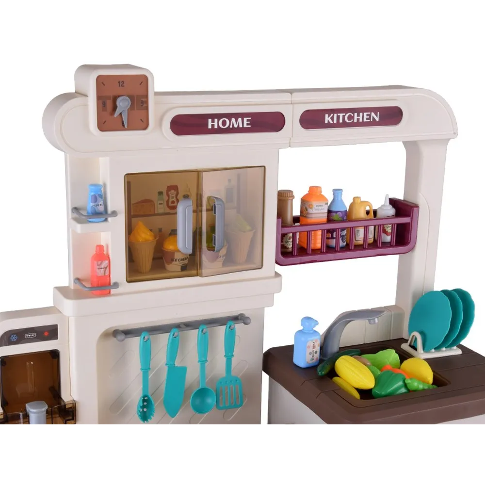 półki i szafki kuchenne z zestawem warzyw i owoców