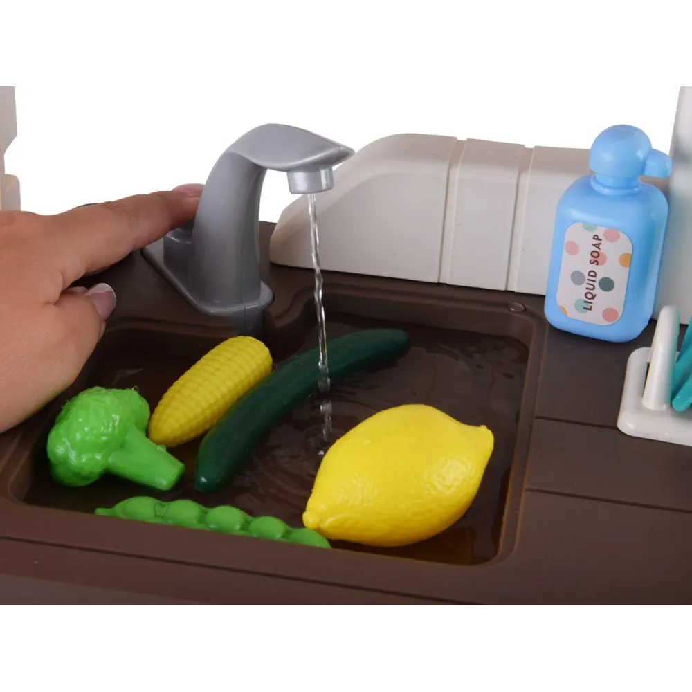 zabawkowa kuchnia dla dzieci z półkami i pojemnikami na sosy