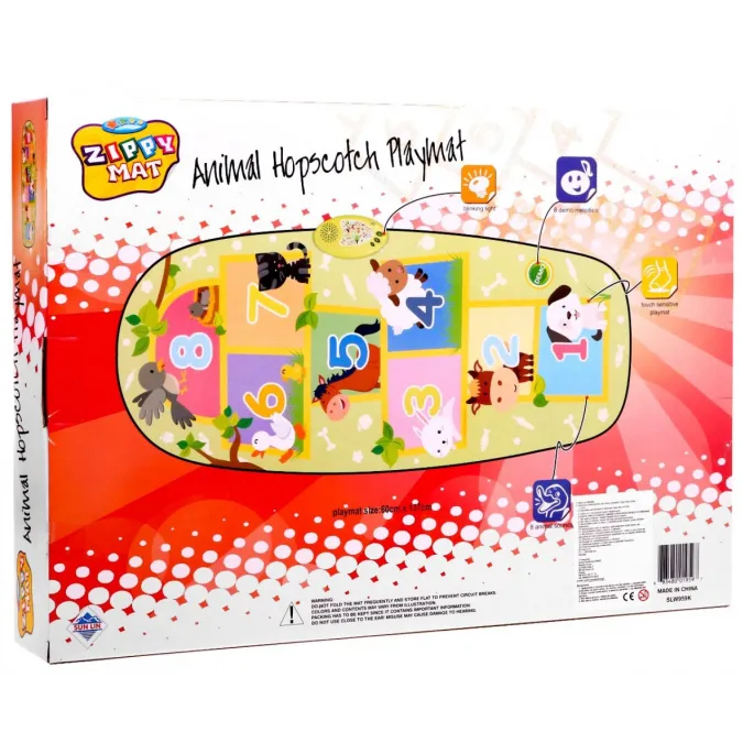 widok wszystkich ośmiu zwierzątek przedstawionych na polach maty