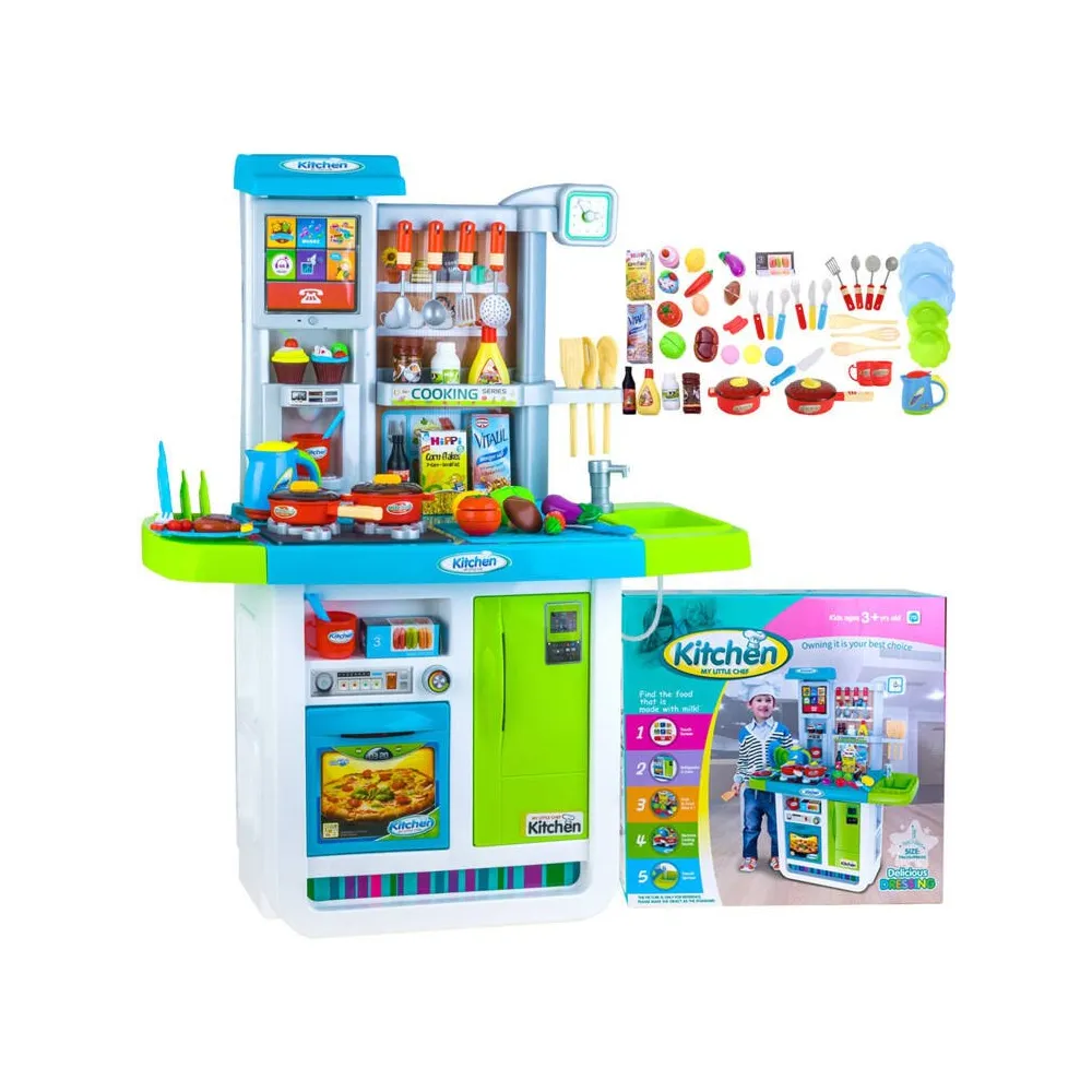 interaktywna kuchnia dziecięca z lodówką i akcesoriami widok ogólny