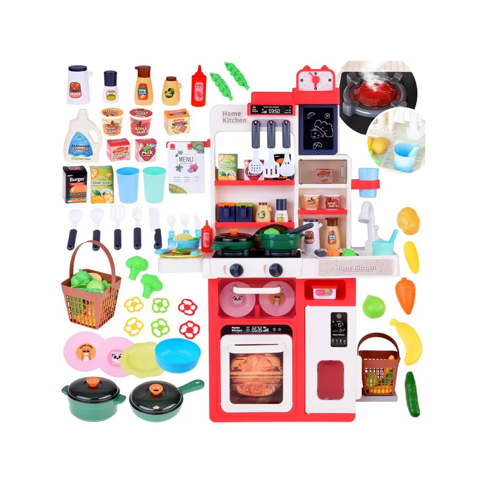 interaktywna kuchnia dla dzieci z akcesoriami, widok ogólny