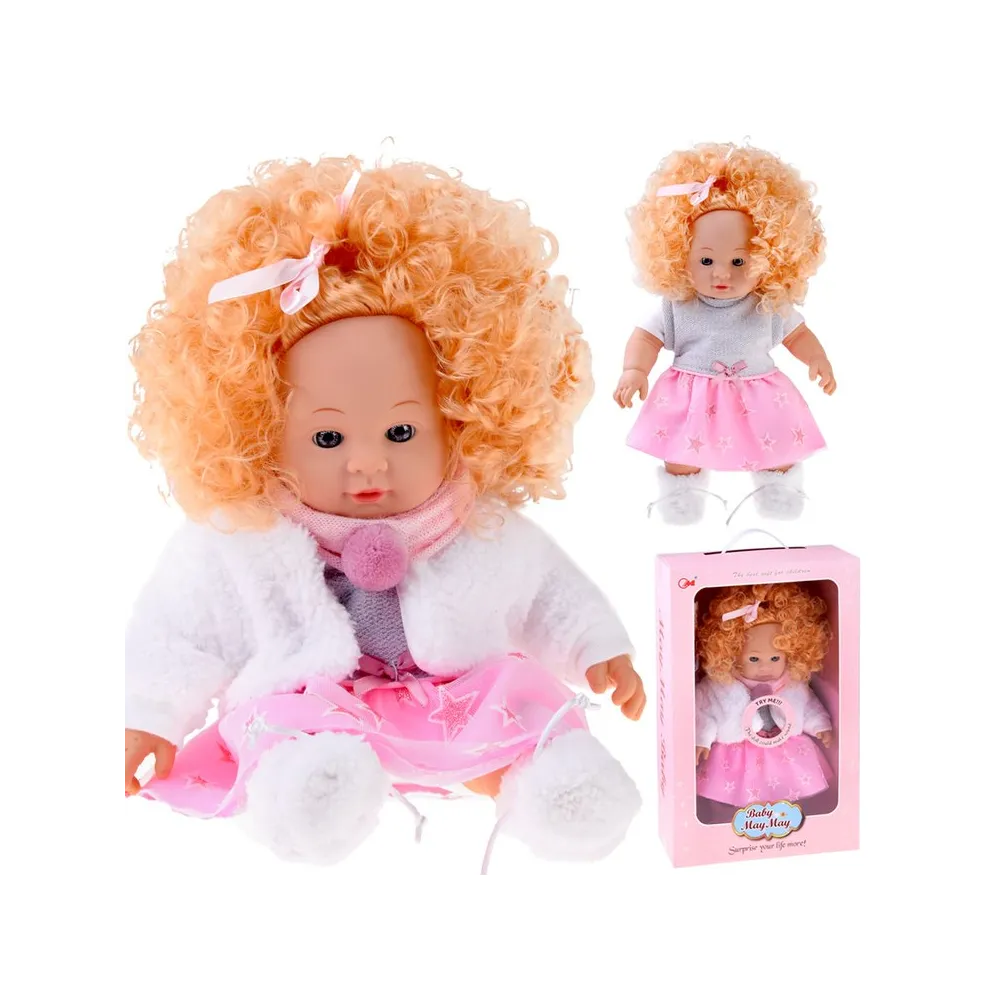 interaktywna lalka Alicja stojąca w różowo-szarej sukience