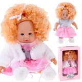 interaktywna lalka Alicja stojąca w różowo-szarej sukience