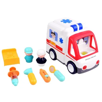 Zbliżenie na ruchomy ambulans z migającymi światłami