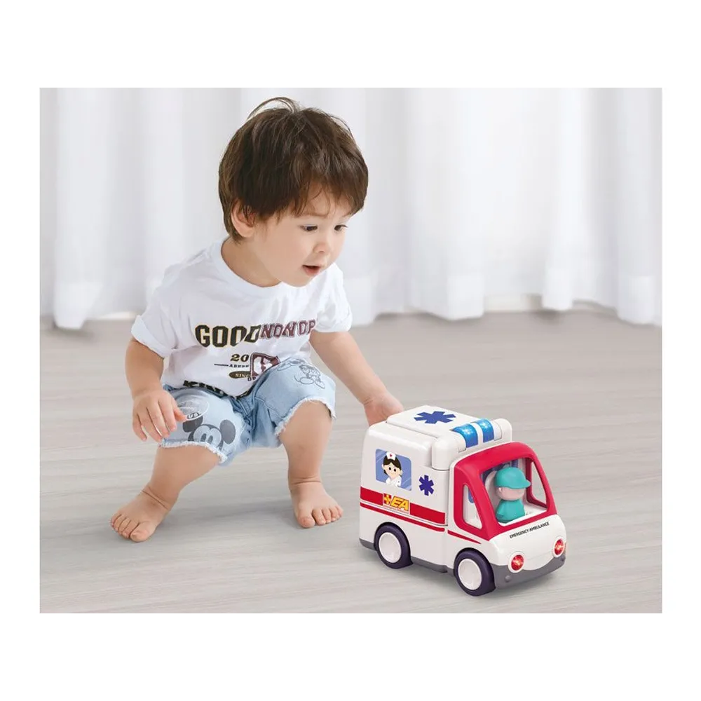 Ambulans podczas jazdy z efektem dźwiękowym i świetlnym