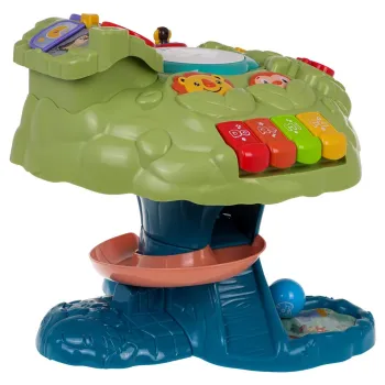 Interaktywny tor kulkowy i figurki lwa oraz małpki podczas zabawy