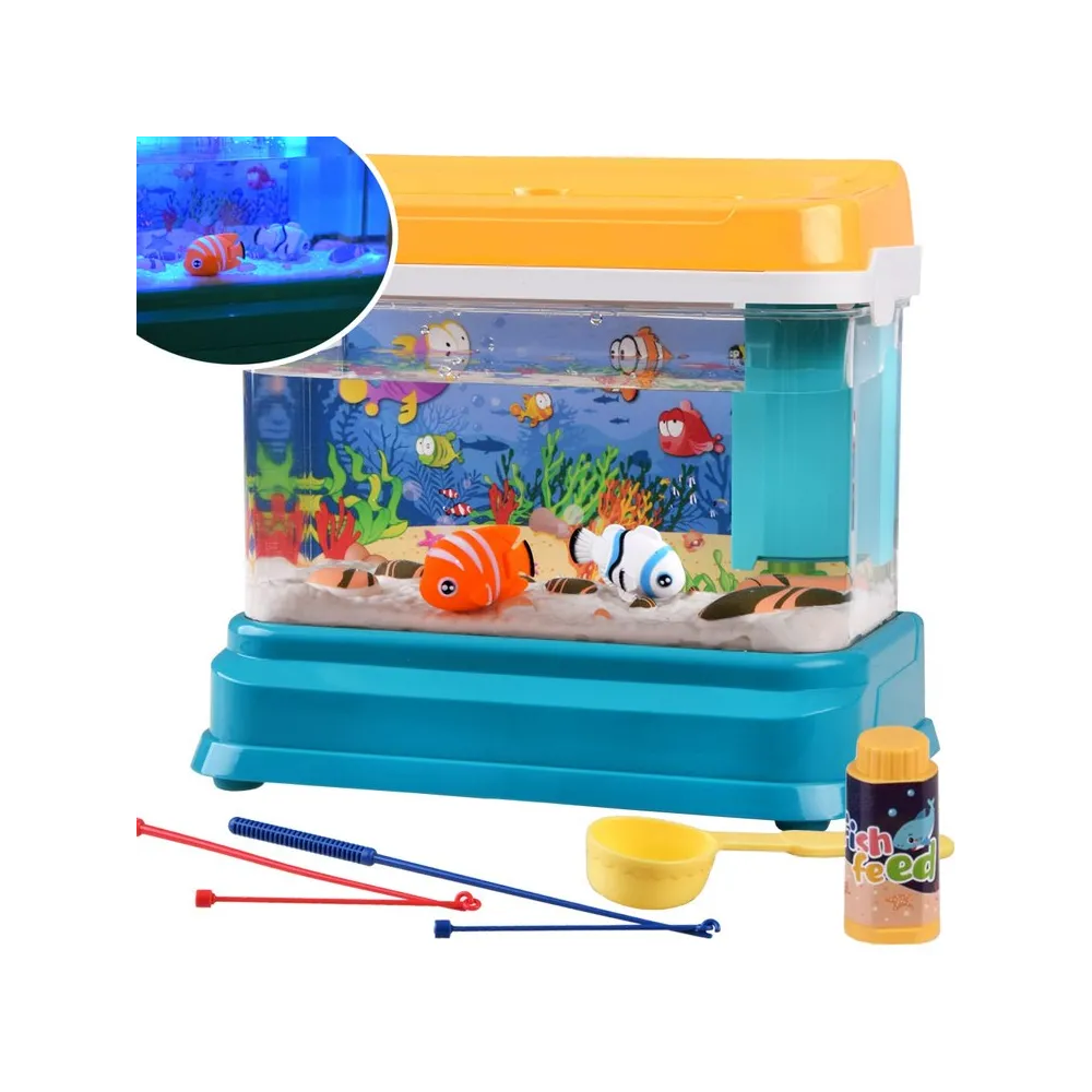 Interaktywne akwarium z kolorowym podświetleniem na białym tle