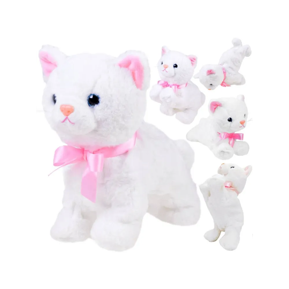 biały interaktywny kotek psotek z różową kokardką