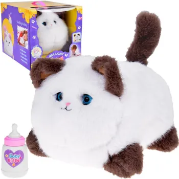 interaktywny kotek Puszek z białym futerkiem na stojąco