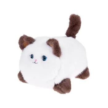 widok boczny maskotki kotka z poruszającym ogonem