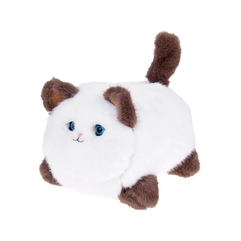 widok boczny maskotki kotka z poruszającym ogonem