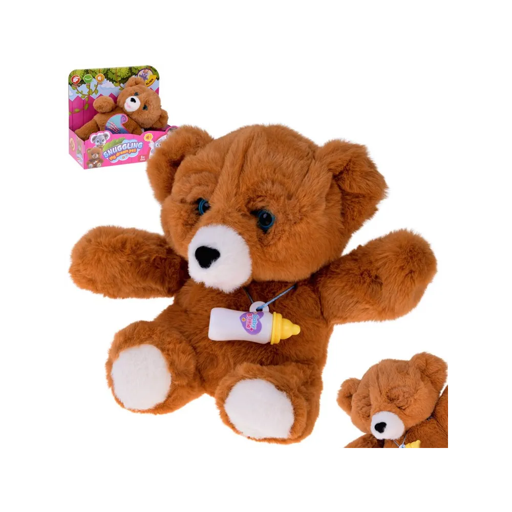 interaktywny miś z zamkniętymi oczami w brązowym kolorze