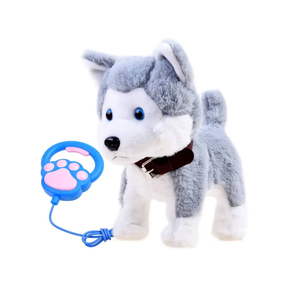 Interaktywny piesek Husky na smyczy prezentowany z przodu