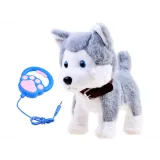 Piesek na tle dziecięcego pokoju gotowy do spaceru