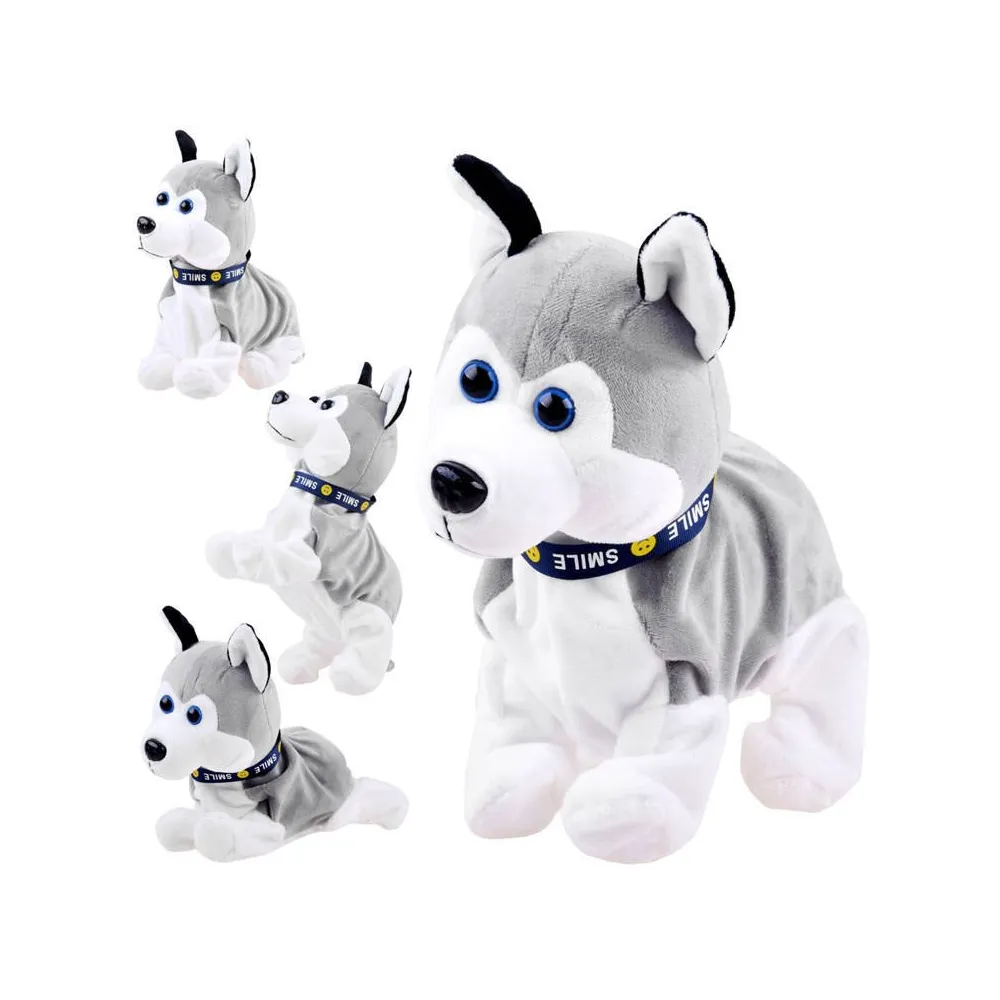 Interaktywny piesek Husky pluszowy stojący z uniesionymi łapami