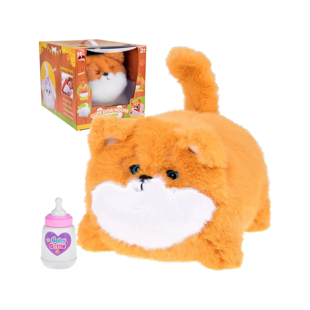 interaktywny piesek Pulpet z rudą sierścią na białym tle