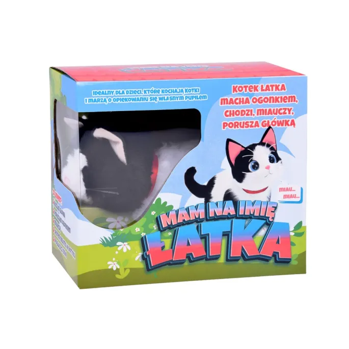 pluszowy kot łata w otoczeniu zabawek dziecięcych