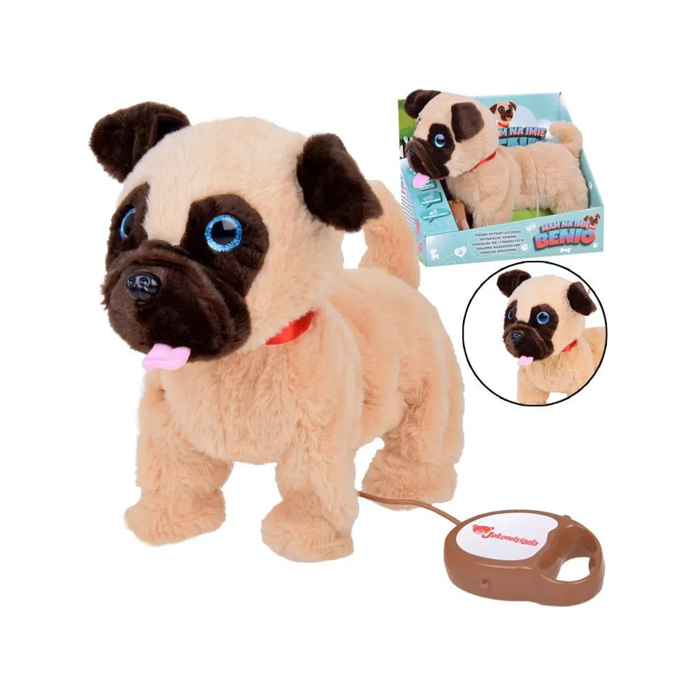 interaktywny pluszowy piesek benio na smyczy dla dzieci